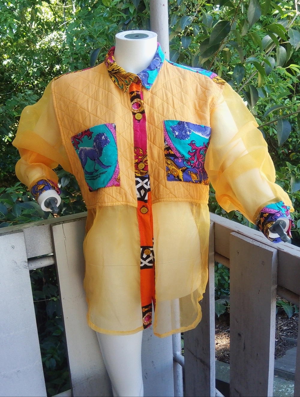 NOT FOR SALE Wearable Art Shirt Quilted & Sheer Organza Lion Baroque